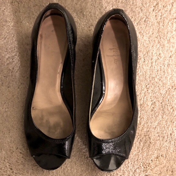 Cole Haan Nike Air Black Patent Leather Air Tali Open Toe Low Wedge - Picture 4 of 8